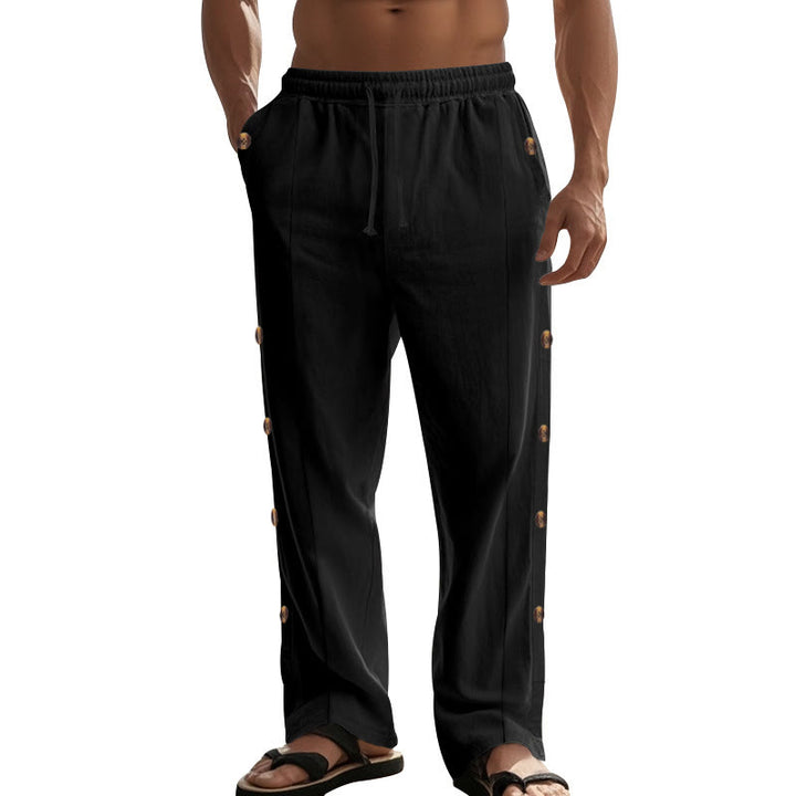 Pantaloni da uomo in cotone con tasche e bottoni laterali in tinta unita con Buddha Stones - image 19