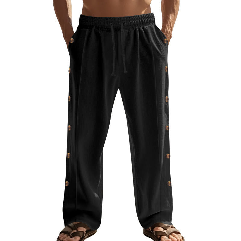Pantaloni da uomo in cotone con tasche e bottoni laterali in tinta unita con Buddha Stones - image 20