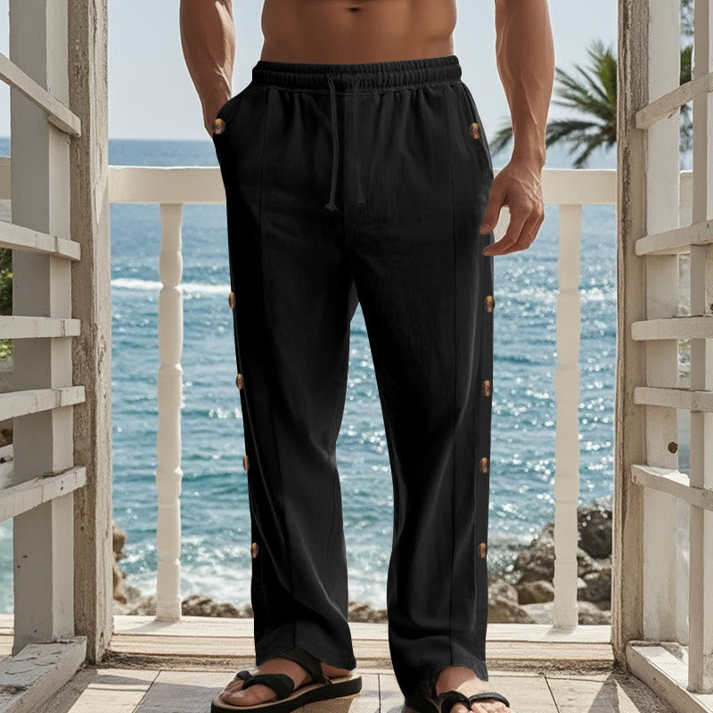 Pantaloni da uomo in cotone con tasche e bottoni laterali in tinta unita con Buddha Stones - image 13