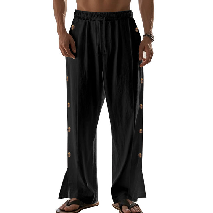 Pantaloni da uomo in cotone con tasche e bottoni laterali in tinta unita con Buddha Stones - image 21