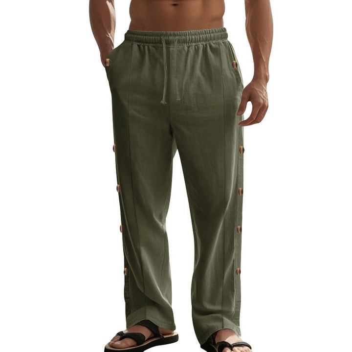Pantaloni da uomo in cotone con tasche e bottoni laterali in tinta unita con Buddha Stones - image 32