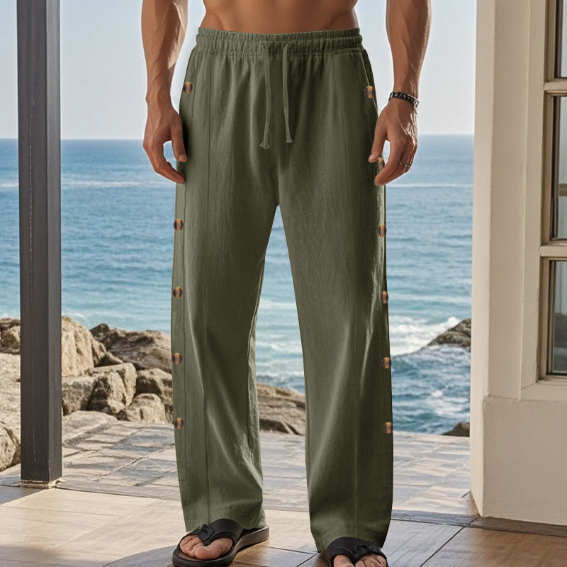 Pantaloni da uomo in cotone con tasche e bottoni laterali in tinta unita con Buddha Stones - image 24