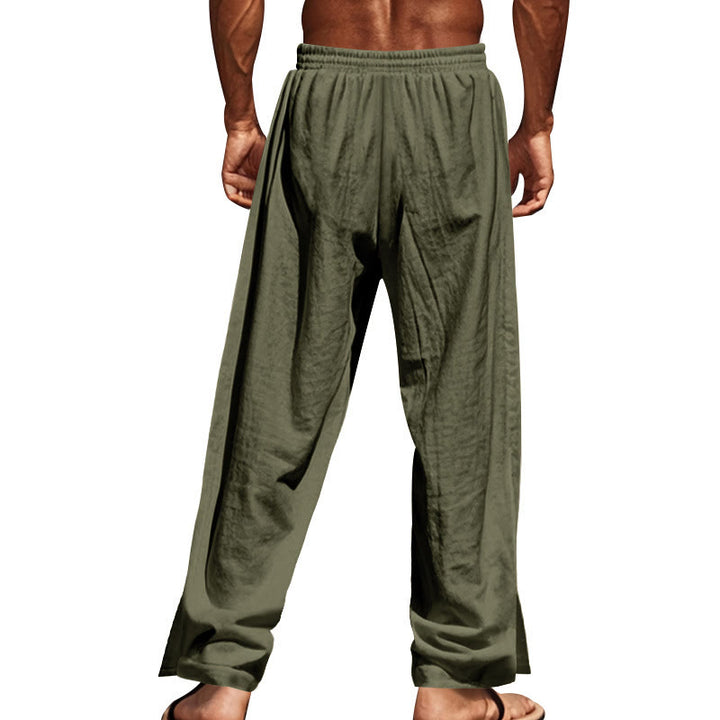 Pantaloni da uomo in cotone con tasche e bottoni laterali in tinta unita con Buddha Stones - image 34