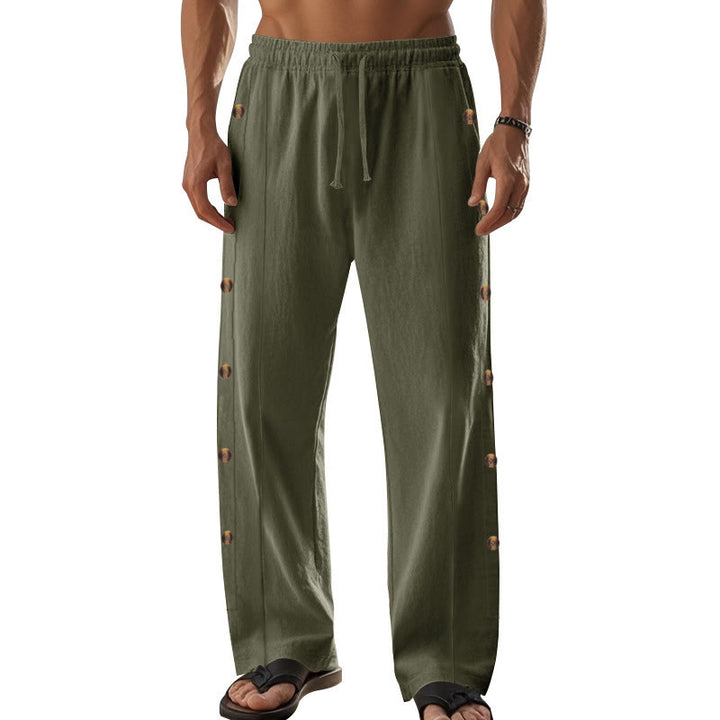 Pantaloni da uomo in cotone con tasche e bottoni laterali in tinta unita con Buddha Stones - image 35