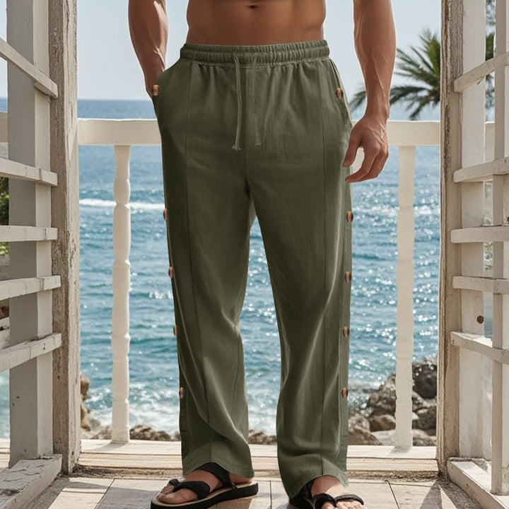 Pantaloni da uomo in cotone con tasche e bottoni laterali in tinta unita con Buddha Stones - image 30