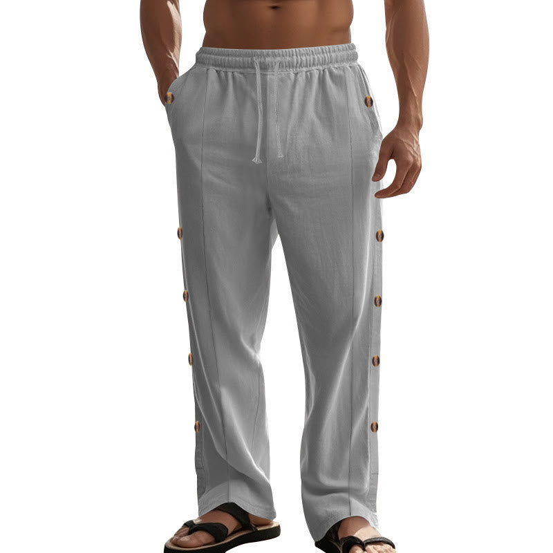 Pantaloni da uomo in cotone con tasche e bottoni laterali in tinta unita con Buddha Stones - image 41