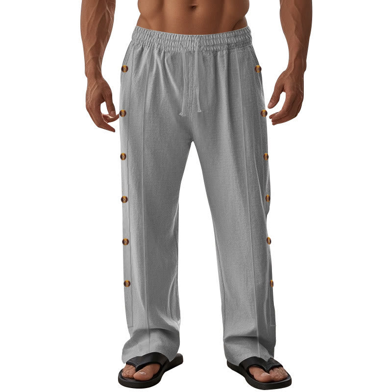 Pantaloni da uomo in cotone con tasche e bottoni laterali in tinta unita con Buddha Stones - image 42