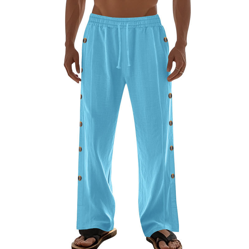 Pantaloni da uomo in cotone con tasche e bottoni laterali in tinta unita con Buddha Stones - image 55