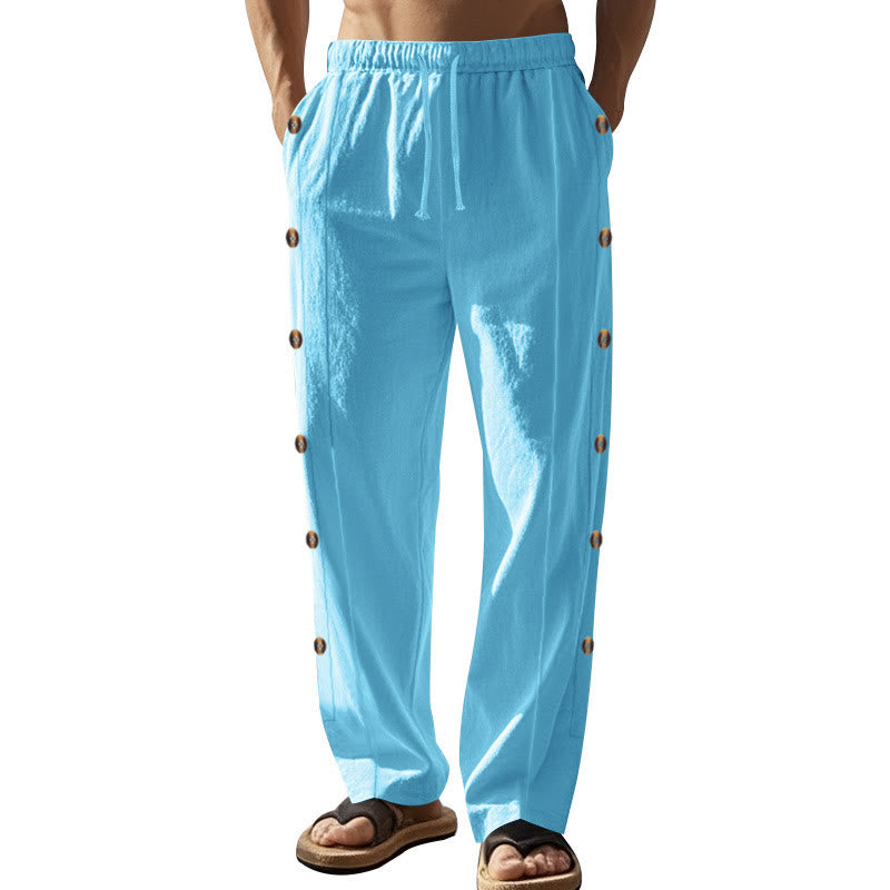 Pantaloni da uomo in cotone con tasche e bottoni laterali in tinta unita con Buddha Stones - image 58