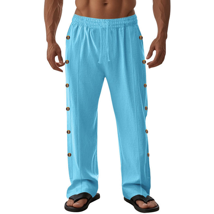 Pantaloni da uomo in cotone con tasche e bottoni laterali in tinta unita con Buddha Stones - image 59