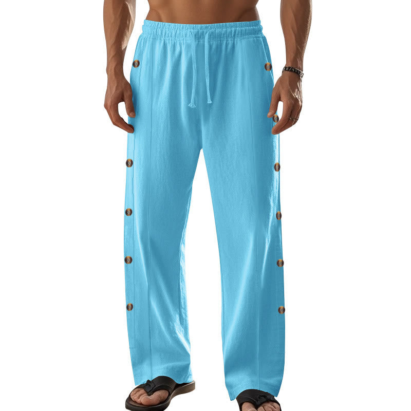 Pantaloni da uomo in cotone con tasche e bottoni laterali in tinta unita con Buddha Stones - image 45
