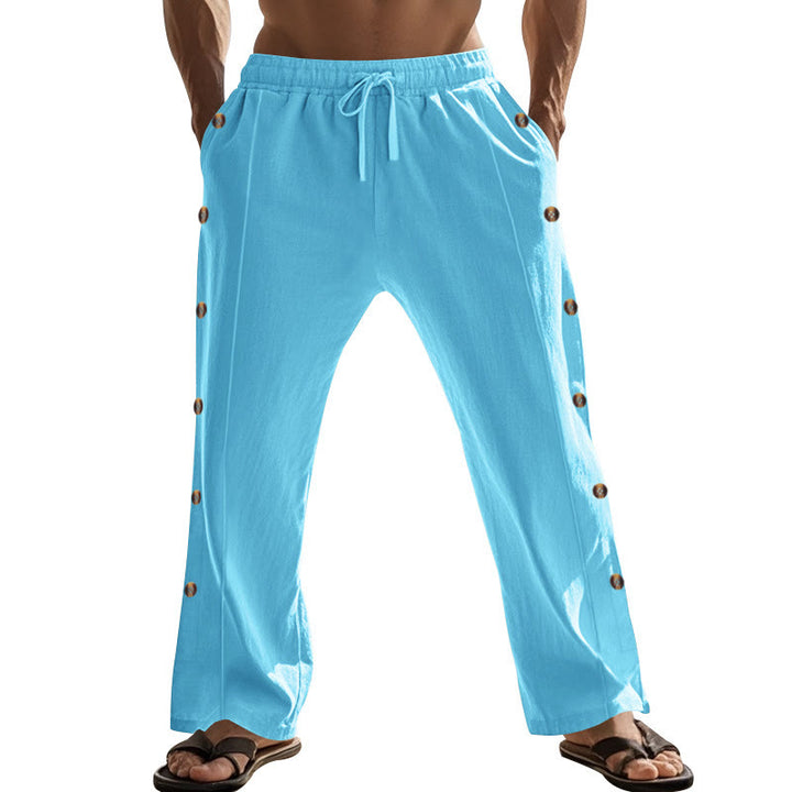 Pantaloni da uomo in cotone con tasche e bottoni laterali in tinta unita con Buddha Stones - image 60