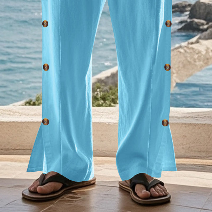Pantaloni da uomo in cotone con tasche e bottoni laterali in tinta unita con Buddha Stones - image 53
