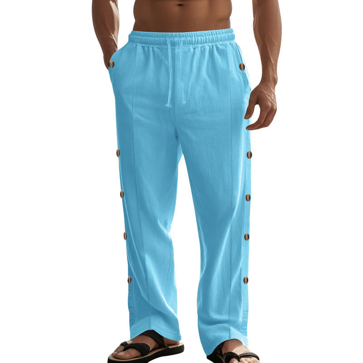 Pantaloni da uomo in cotone con tasche e bottoni laterali in tinta unita con Buddha Stones - image 56