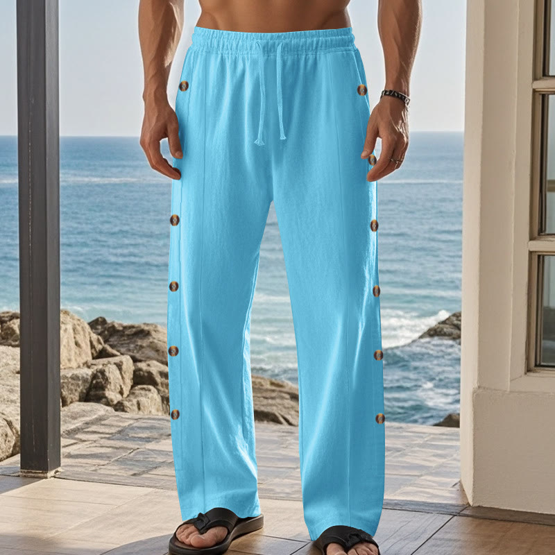 Pantaloni da uomo in cotone con tasche e bottoni laterali in tinta unita con Buddha Stones - image 46