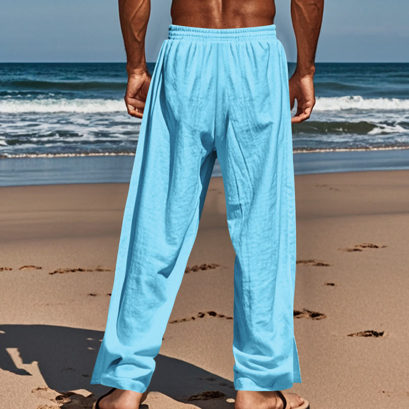 Pantaloni da uomo in cotone con tasche e bottoni laterali in tinta unita con Buddha Stones - image 51