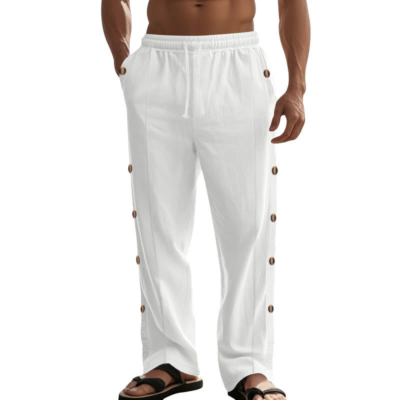 Pantaloni da uomo in cotone con tasche e bottoni laterali in tinta unita con Buddha Stones - image 69