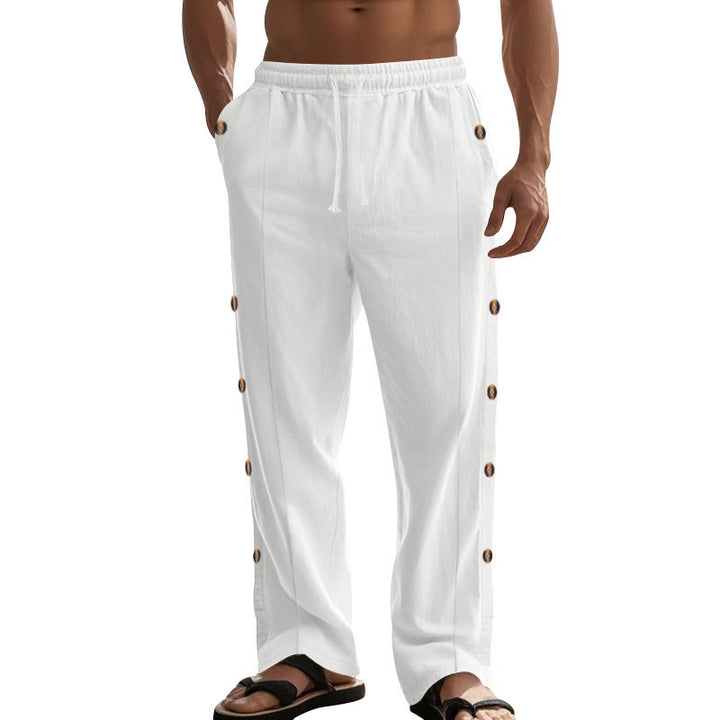 Pantaloni da uomo in cotone con tasche e bottoni laterali in tinta unita con Buddha Stones - image 69