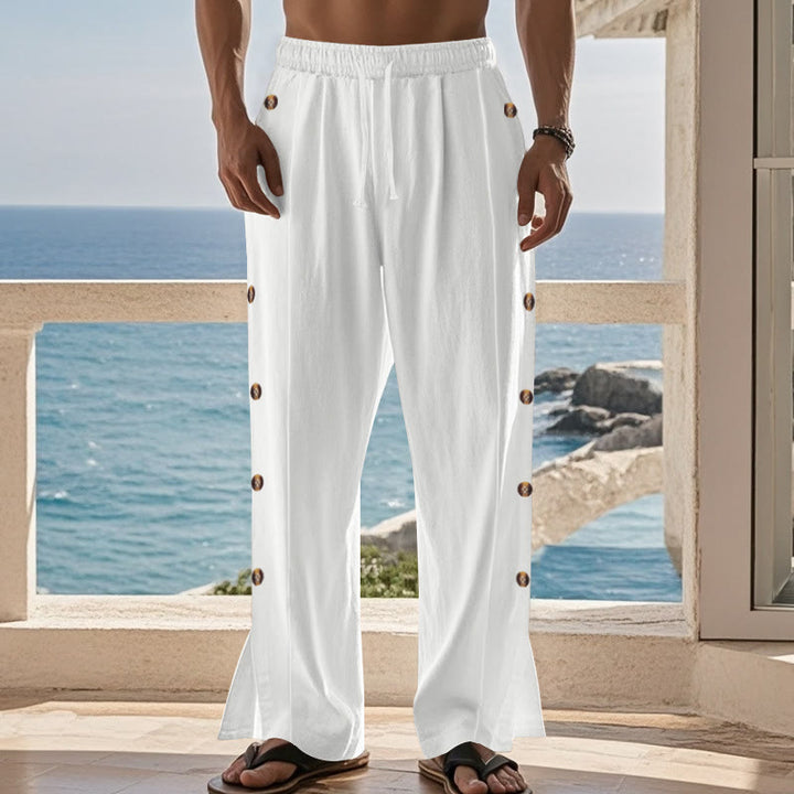Pantaloni da uomo in cotone con tasche e bottoni laterali in tinta unita con Buddha Stones - image 63