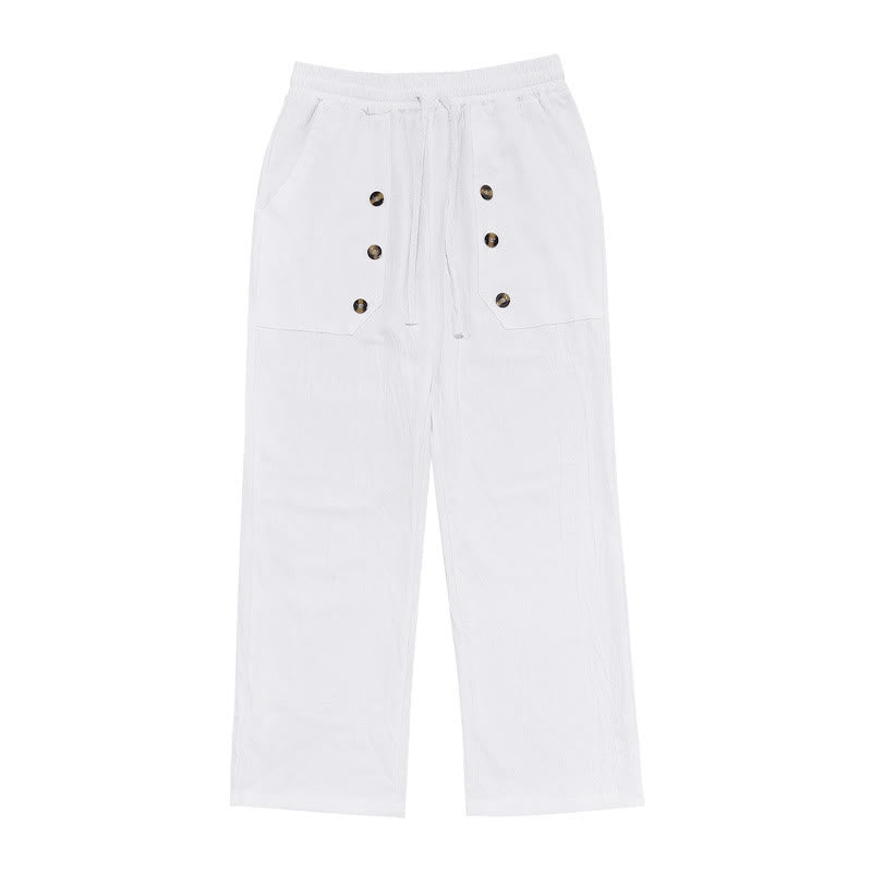 Pantaloni da uomo in cotone casual con bottoni in tinta unita e tasche Buddha Stones - image 2