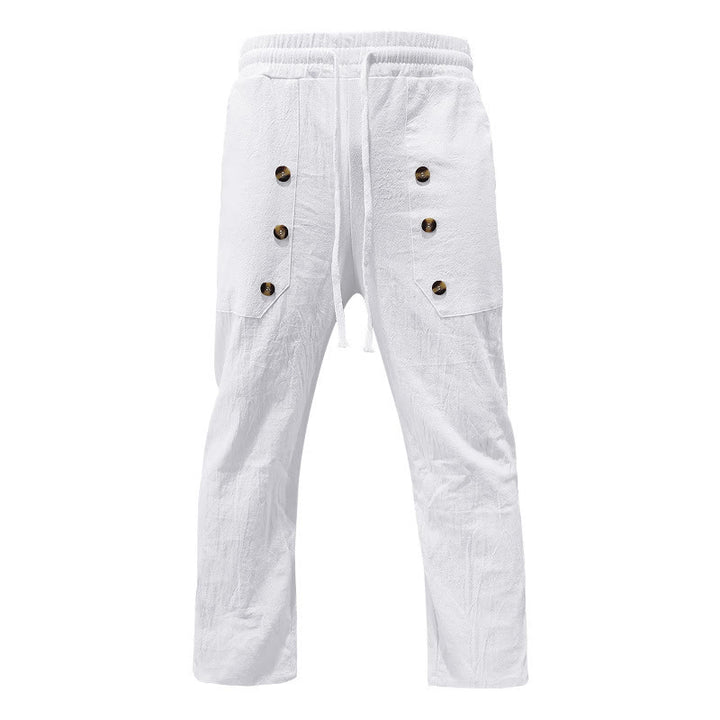 Pantaloni da uomo in cotone casual con bottoni in tinta unita e tasche Buddha Stones - image 6
