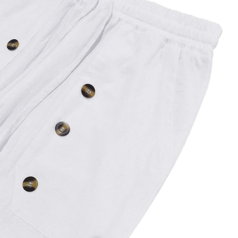 Pantaloni da uomo in cotone casual con bottoni in tinta unita e tasche Buddha Stones - image 4