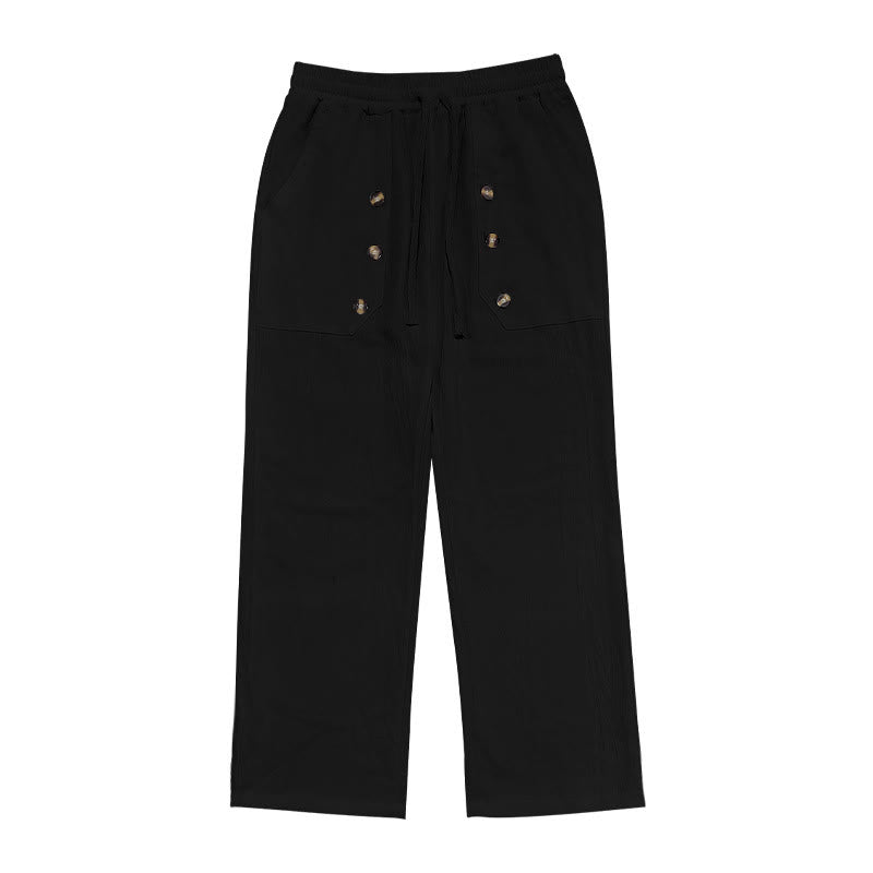 Pantaloni da uomo in cotone casual con bottoni in tinta unita e tasche Buddha Stones - image 10