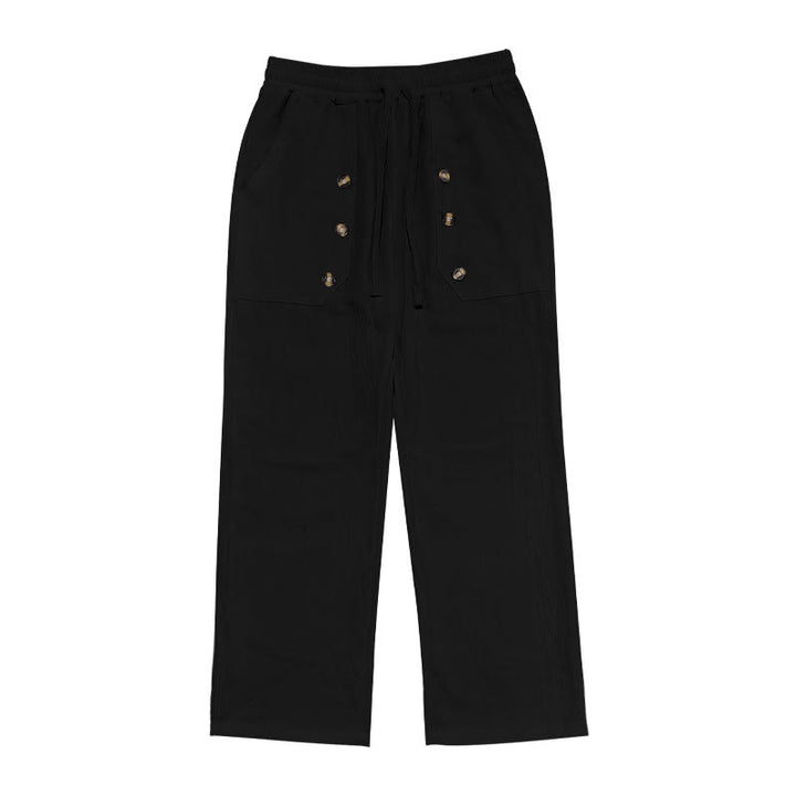 Pantaloni da uomo in cotone casual con bottoni in tinta unita e tasche Buddha Stones - image 10