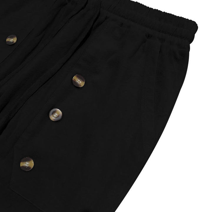 Pantaloni da uomo in cotone casual con bottoni in tinta unita e tasche Buddha Stones - image 8