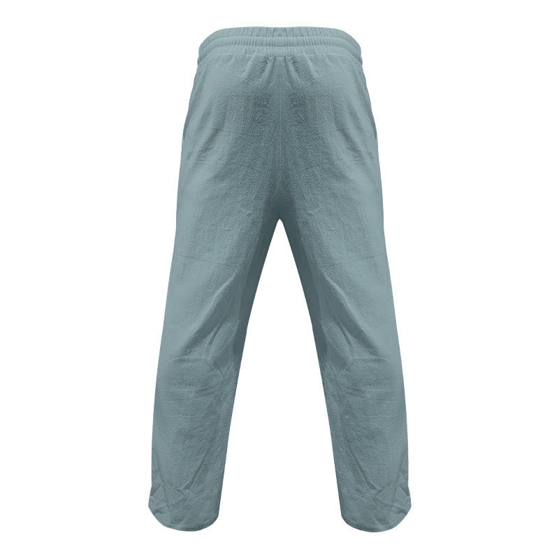 Pantaloni da uomo in cotone casual con bottoni in tinta unita e tasche Buddha Stones - image 11