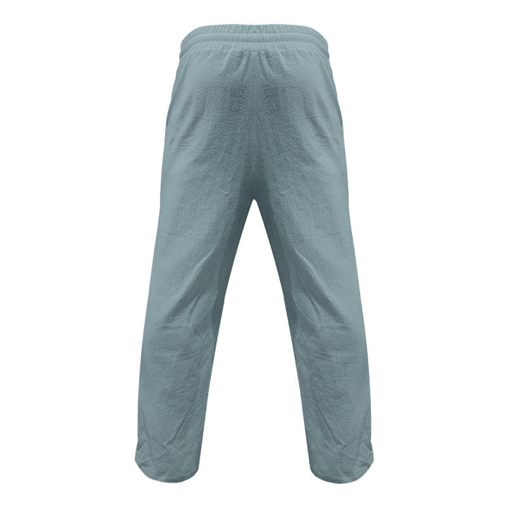 Pantaloni da uomo in cotone casual con bottoni in tinta unita e tasche Buddha Stones - image 11