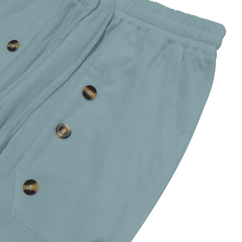 Pantaloni da uomo in cotone casual con bottoni in tinta unita e tasche Buddha Stones - image 20