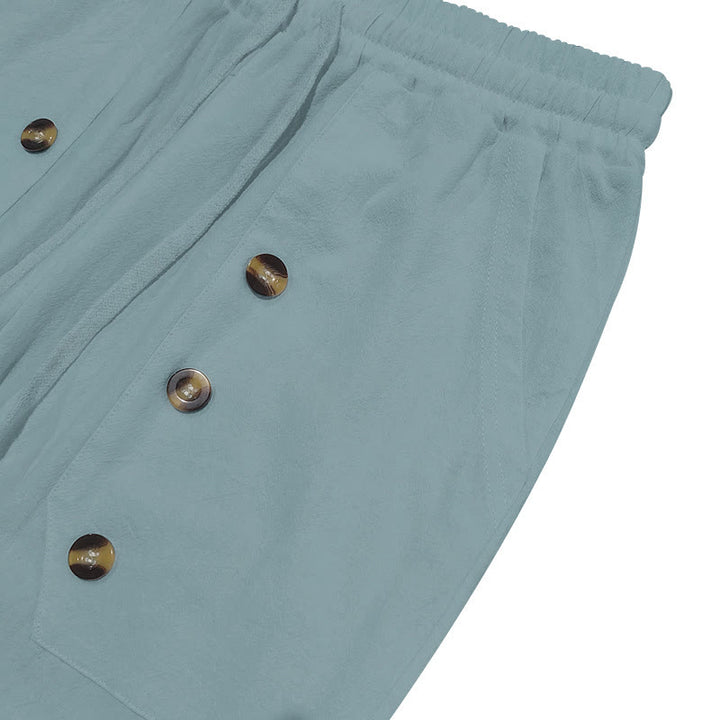 Pantaloni da uomo in cotone casual con bottoni in tinta unita e tasche Buddha Stones - image 20