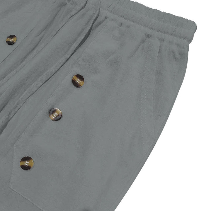 Pantaloni da uomo in cotone casual con bottoni in tinta unita e tasche Buddha Stones - image 28