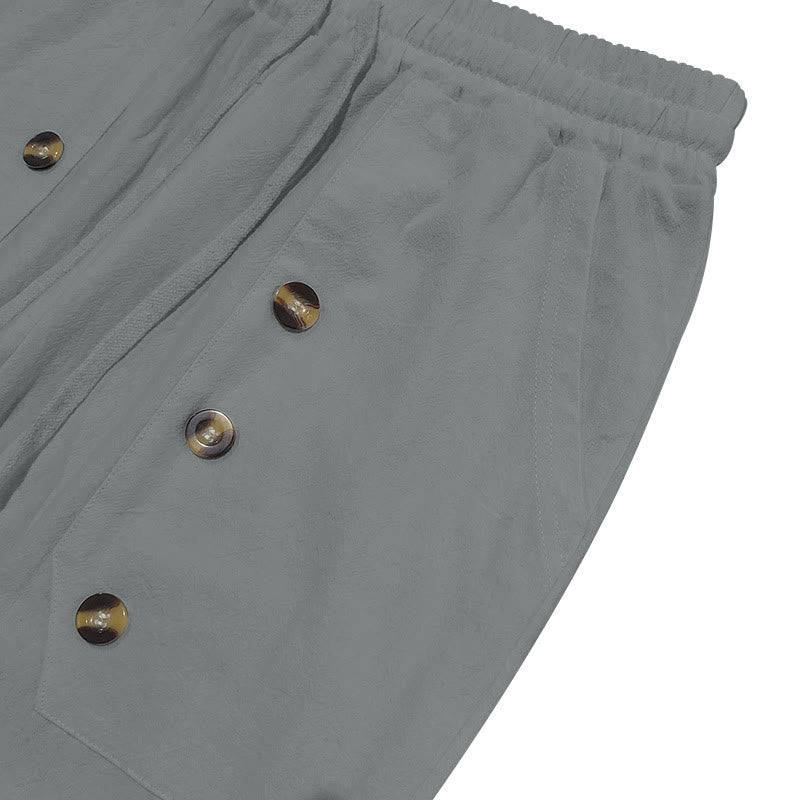 Pantaloni da uomo in cotone casual con bottoni in tinta unita e tasche Buddha Stones - image 16