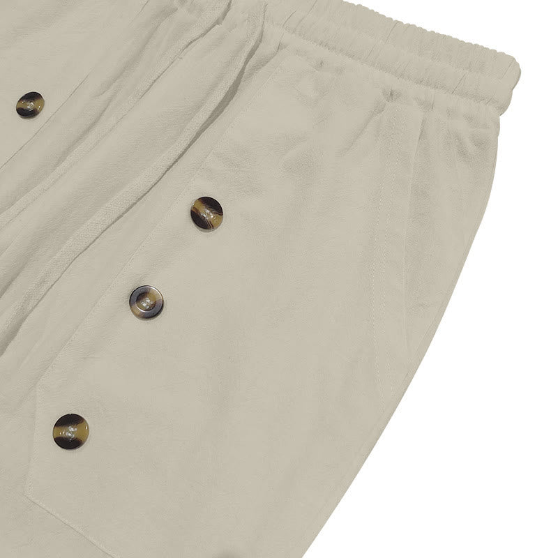 Pantaloni da uomo in cotone casual con bottoni in tinta unita e tasche Buddha Stones - image 36
