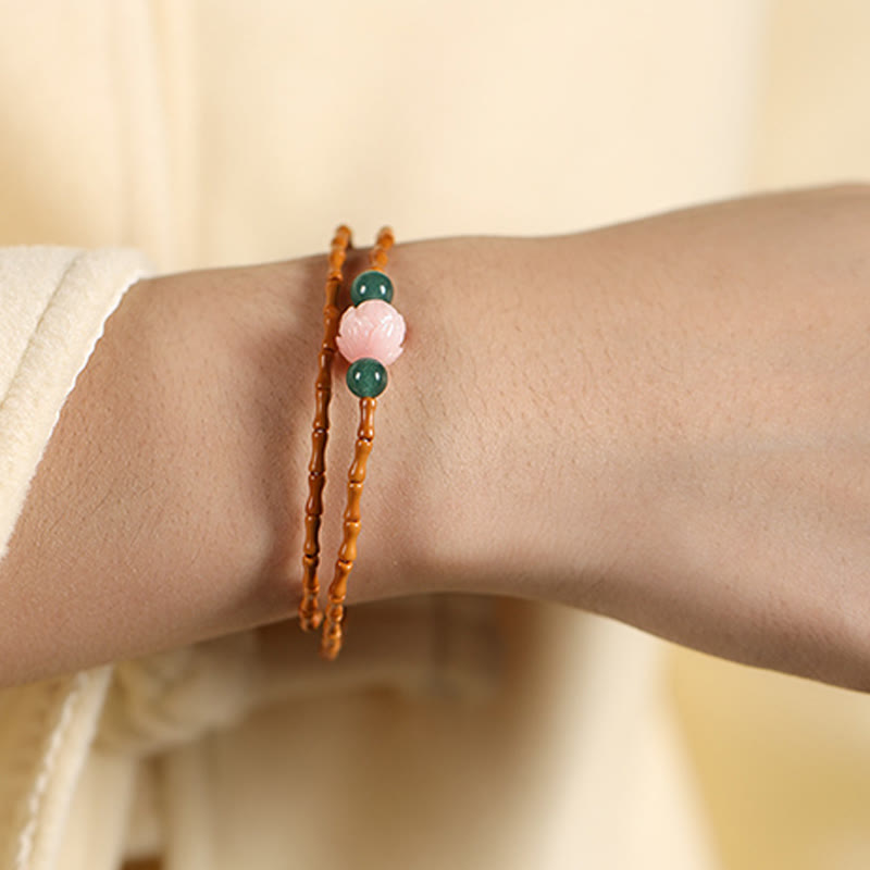 Buddha Stones Bracciale doppio cerchio ultra sottile con noccioli di oliva e loto per la forza interiore - image 4