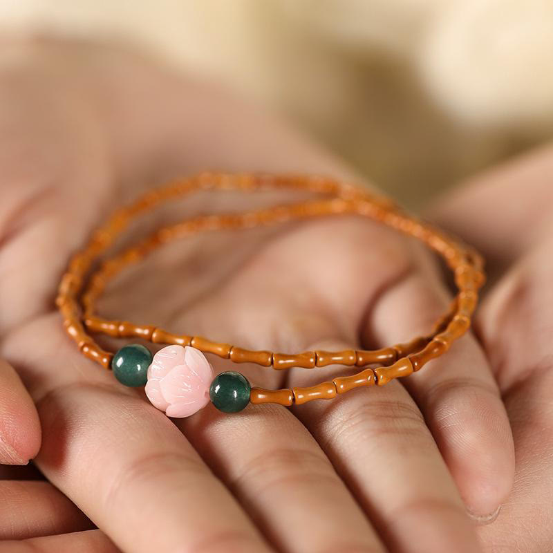 Buddha Stones Bracciale doppio cerchio ultra sottile con noccioli di oliva e loto per la forza interiore - image 1