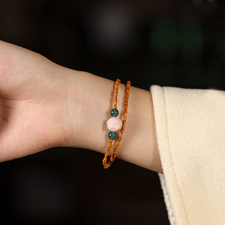 Buddha Stones Bracciale doppio cerchio ultra sottile con noccioli di oliva e loto per la forza interiore - image 7