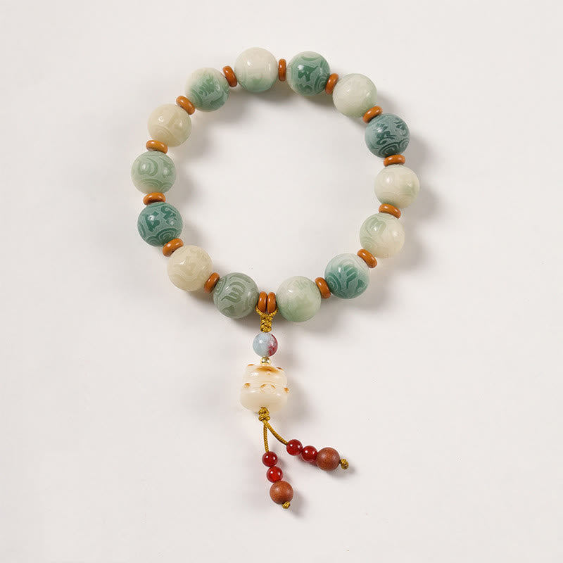 Bracciale della pace in zakiram intagliato con Buddha Stones e semi di Bodhi sfumati, Om Mani Padme Hum - Bodhi Seed & Cat (circonferenza del polso: 15-16 cm) - image 6