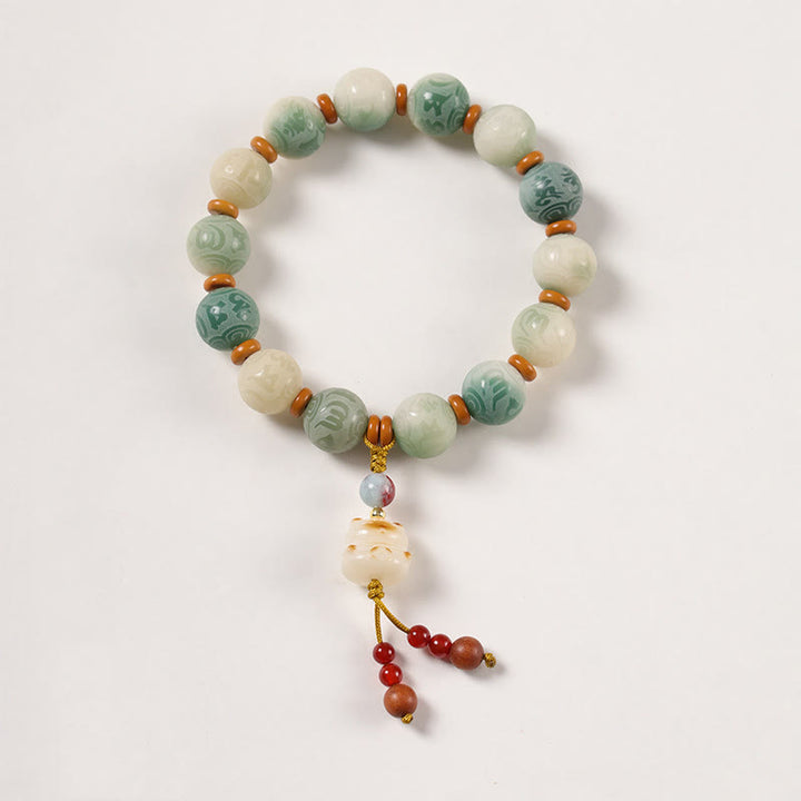 Bracciale della pace in zakiram intagliato con Buddha Stones e semi di Bodhi sfumati, Om Mani Padme Hum - Bodhi Seed & Cat (circonferenza del polso: 15-16 cm) - image 6