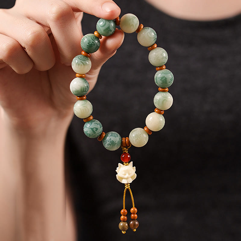 Bracciale della pace in zakiram intagliato con Buddha Stones e semi di Bodhi sfumati, Om Mani Padme Hum - image 13