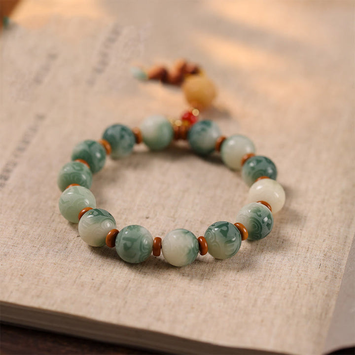 Bracciale della pace in zakiram intagliato con Buddha Stones e semi di Bodhi sfumati, Om Mani Padme Hum - image 3
