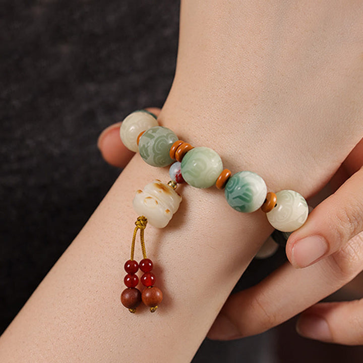 Bracciale della pace in zakiram intagliato con Buddha Stones e semi di Bodhi sfumati, Om Mani Padme Hum - image 8