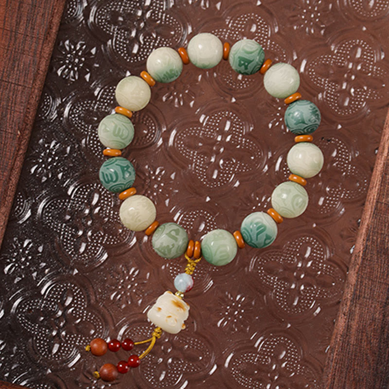 Bracciale della pace in zakiram intagliato con Buddha Stones e semi di Bodhi sfumati, Om Mani Padme Hum - image 7