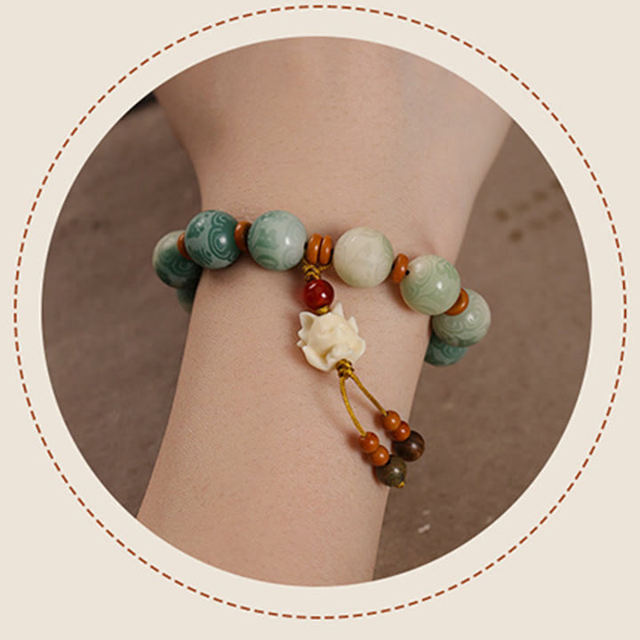 Bracciale della pace in zakiram intagliato con Buddha Stones e semi di Bodhi sfumati, Om Mani Padme Hum - image 14