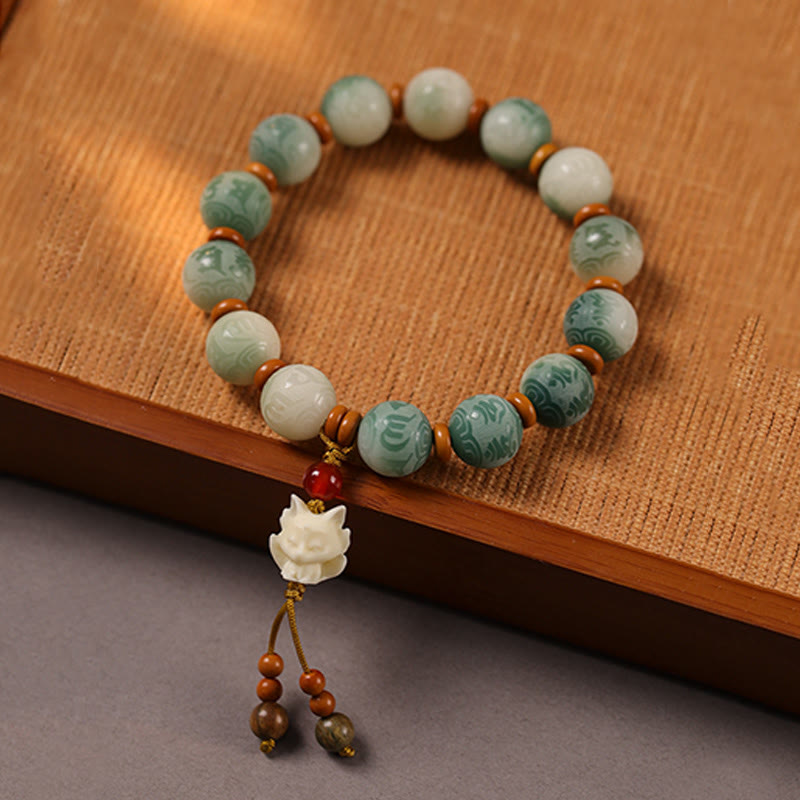 Bracciale della pace in zakiram intagliato con Buddha Stones e semi di Bodhi sfumati, Om Mani Padme Hum - image 11
