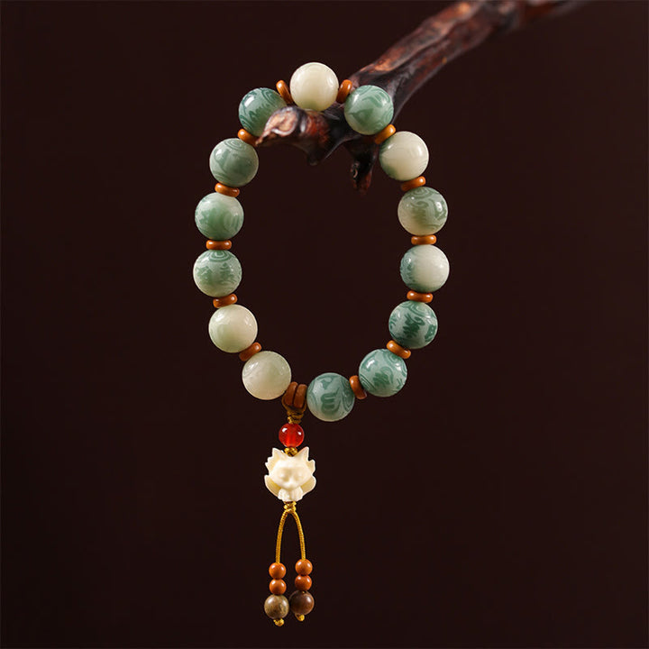 Bracciale della pace in zakiram intagliato con Buddha Stones e semi di Bodhi sfumati, Om Mani Padme Hum - image 12