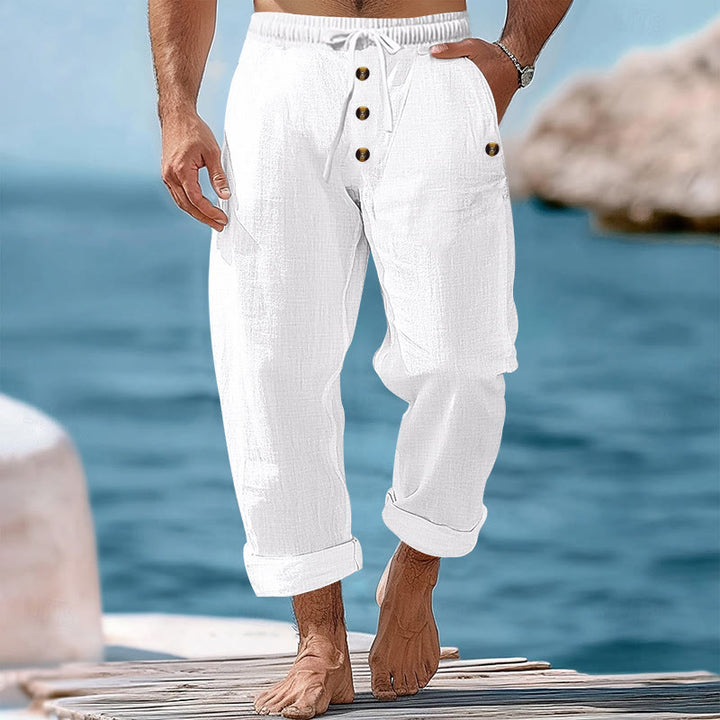 Pantaloni da uomo in cotone con tasche, coulisse e bottoni tinta unita con Buddha Stones - Bianco - US/UK/AU46, EU56 (3XL) - image 8
