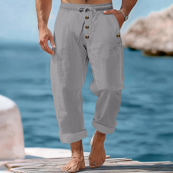 Pantaloni da uomo in cotone con tasche, coulisse e bottoni tinta unita con Buddha Stones - Grigio scuro - US/UK/AU46, EU56 (3XL) - image 21